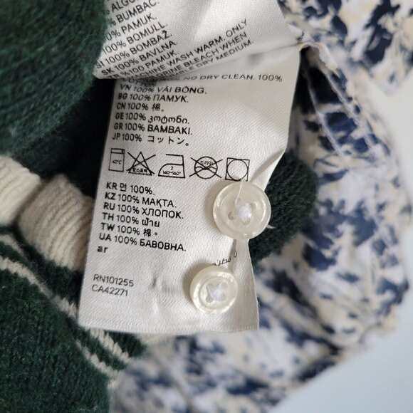 H&M Men's Ivory Blue Pattern Standard Cut Cotton Button Down Long Sleeve Shirt M - Picture 11 of 12